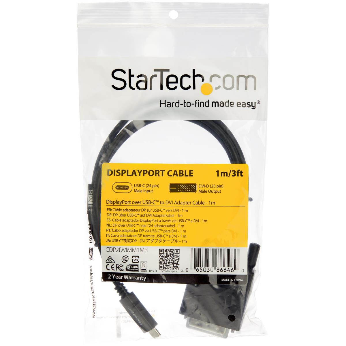 STARTECH.COM USB Type-c To DVI Adapter Cable-USB-c To DVI-2560x1600 1m