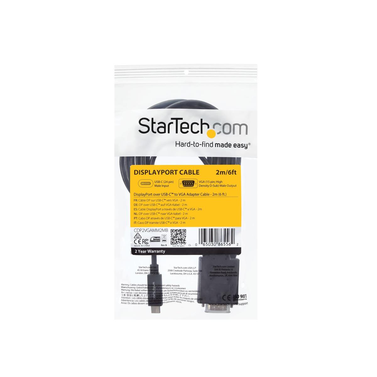 STARTECH.COM USB Type-c To Vga Adapter Cable-USB-c To Vga-1920x1200 2m
