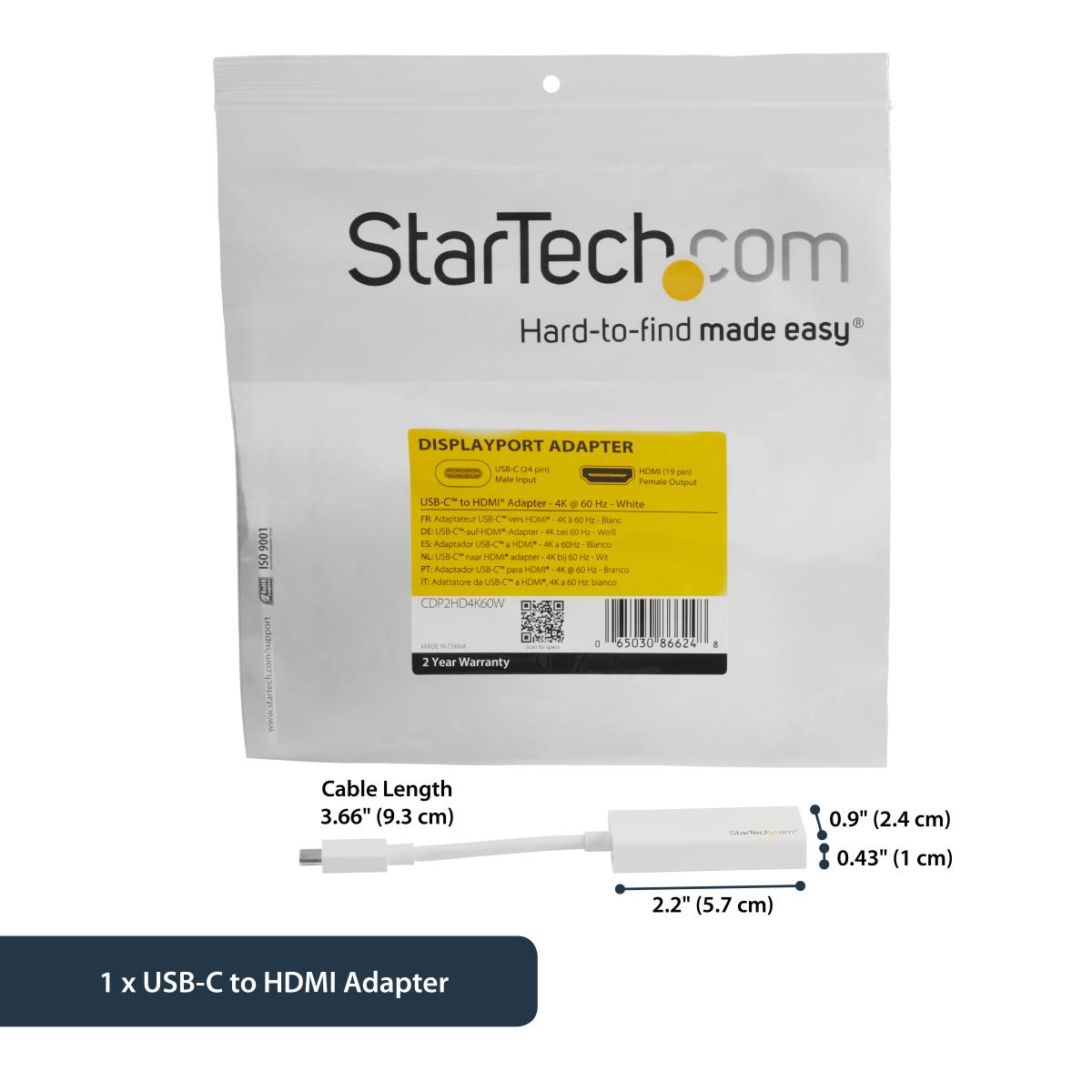 STARTECH.COM USB-c To Hdmi Adapter - 4k 60hz White
