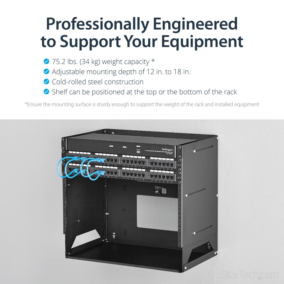 STARTECH.COM Wall-mountable Server Rack Wall Rack With Built-in Shelf 8u