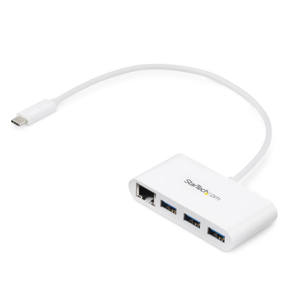 STARTECH.COM Hub Plus 3-port USB 3.0 Gigabit Ethernet - USB-c - White