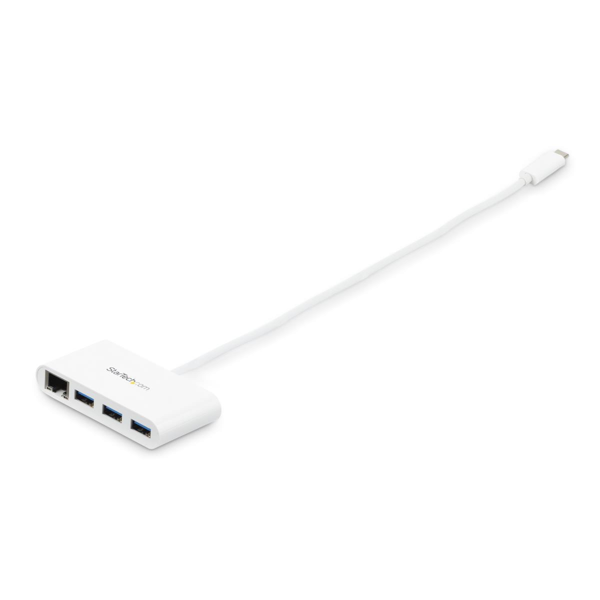 STARTECH.COM Hub Plus 3-port USB 3.0 Gigabit Ethernet - USB-c - White