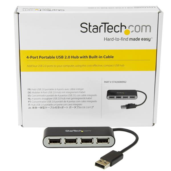 STARTECH.COM Portable Hub 4-port USB 2.0 With Built-in Cable