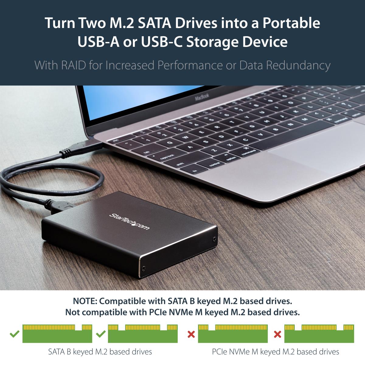 STARTECH.COM Dual Drive Enclosure M.2 SATA - Raid USB 3.1 Gen 2 USB C / USB A