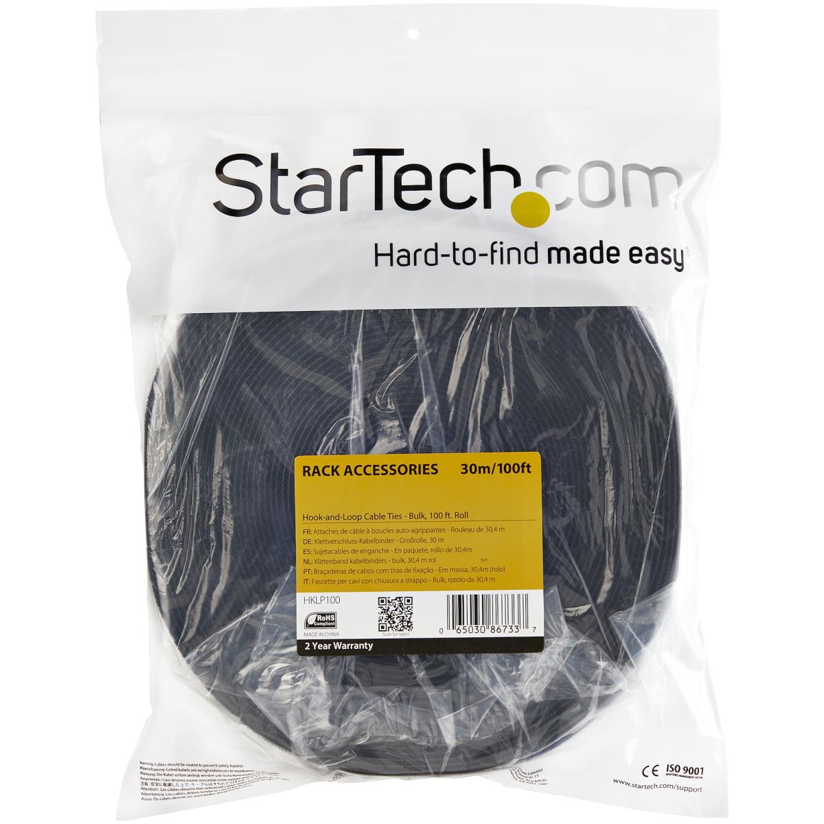 STARTECH.COM Hook & Loop Self Gripping Cable Straps - Black - 30.50m Roll