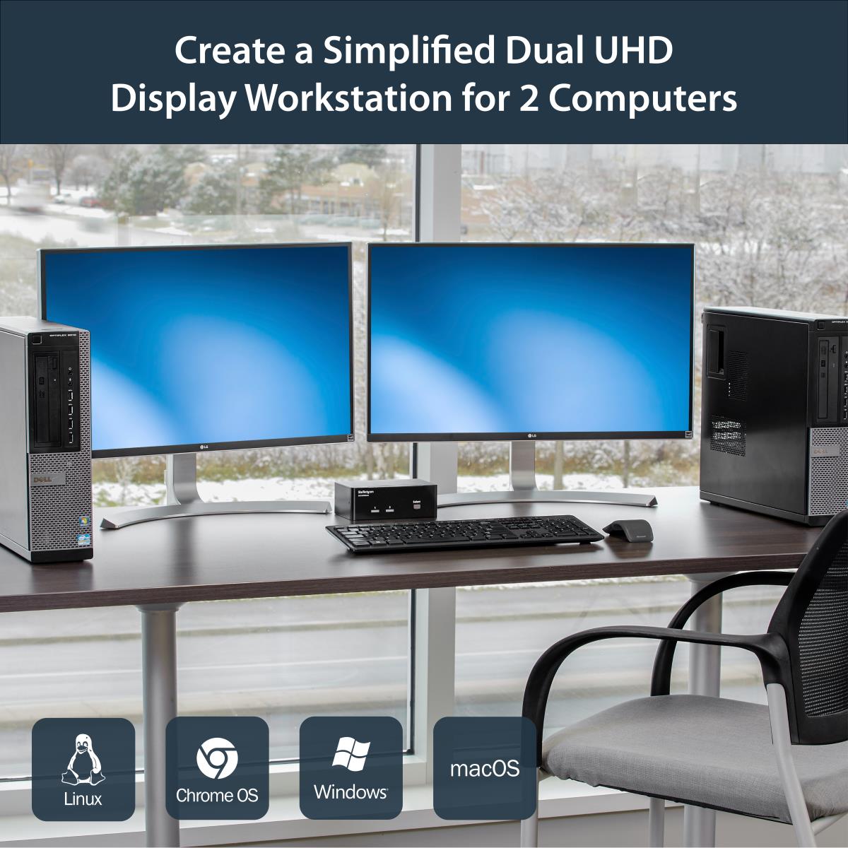 STARTECH.COM KVM Switch 2-port DisplayPort Dual-monitor  - 4k 60hz