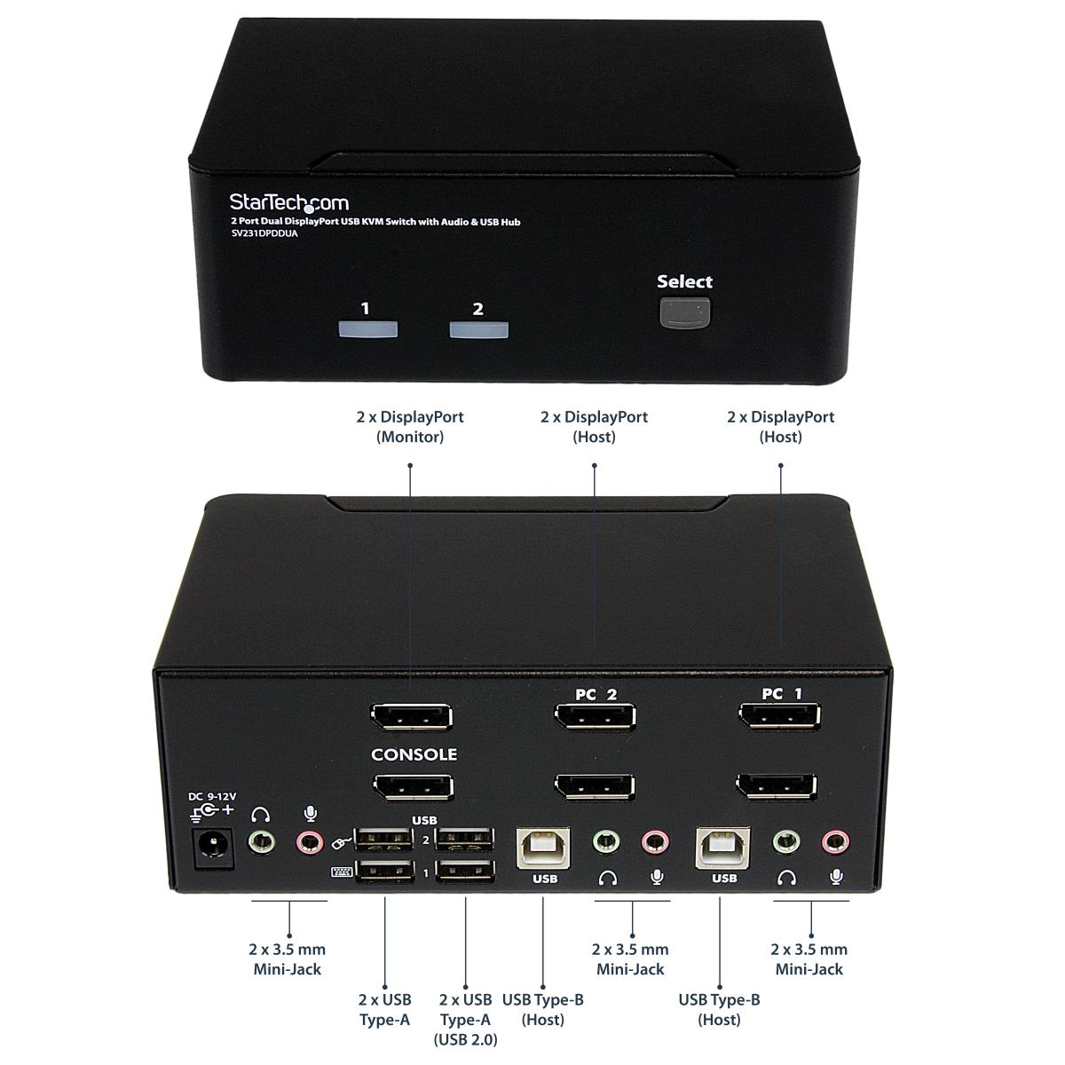 STARTECH.COM KVM Switch 2-port DisplayPort Dual-monitor  - 4k 60hz