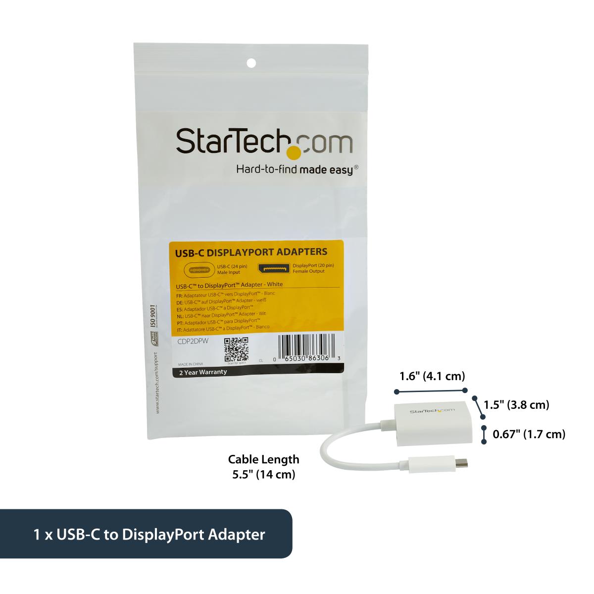 STARTECH.COM USB C To DisplayPort Adapter - 4k 60hz - White