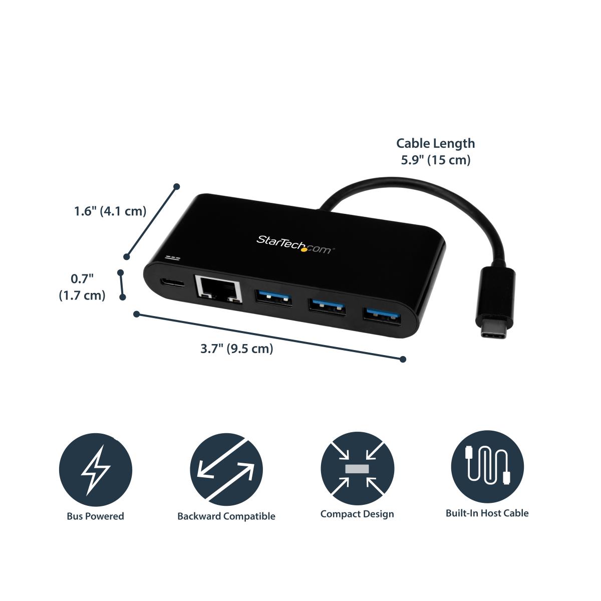 STARTECH.COM USB-c To Ethernet Adapter With 3-port USB 3.0 Hub And Power Delivery