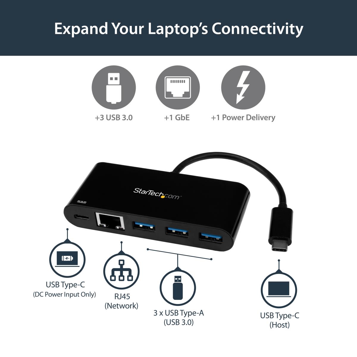 STARTECH.COM USB-c To Ethernet Adapter With 3-port USB 3.0 Hub And Power Delivery