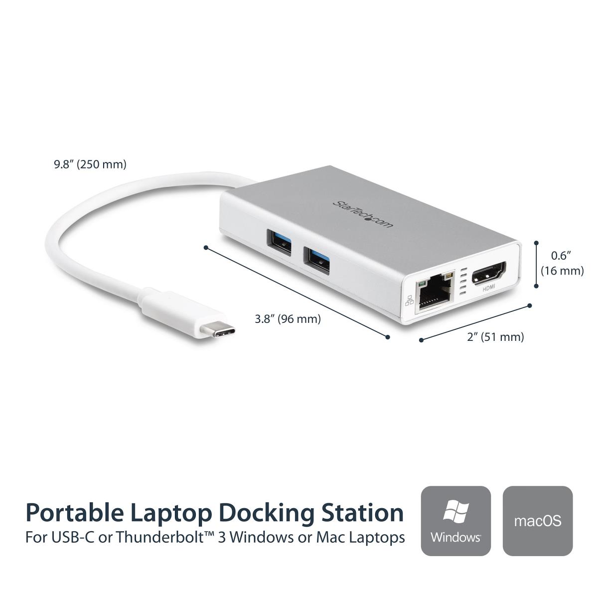 STARTECH.COM Docking Station - USB-c Multiport Adapter For Laptops - Power Delivery - 4k Hdmi - Gbe - USB 3.0 - Silver & White