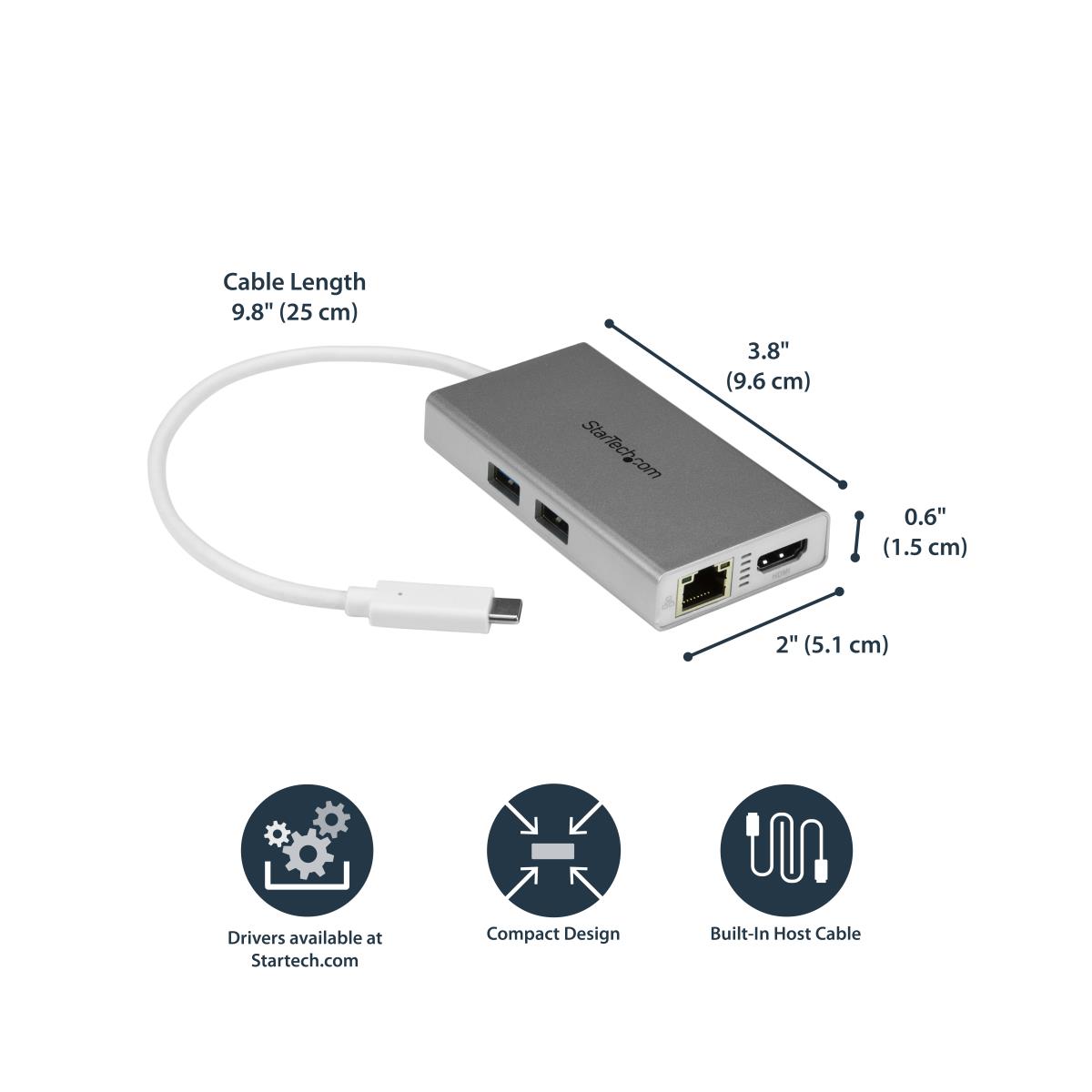 STARTECH.COM Docking Station - USB-c Multiport Adapter For Laptops - Power Delivery - 4k Hdmi - Gbe - USB 3.0 - Silver & White