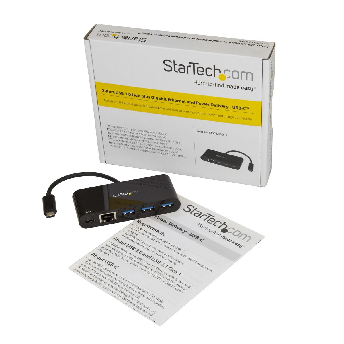 STARTECH.COM USB-c Hub 3-port With Gigabit Ethernet And Power Delivery - USB-c To 3x USB-a - USB 3.0 Hub