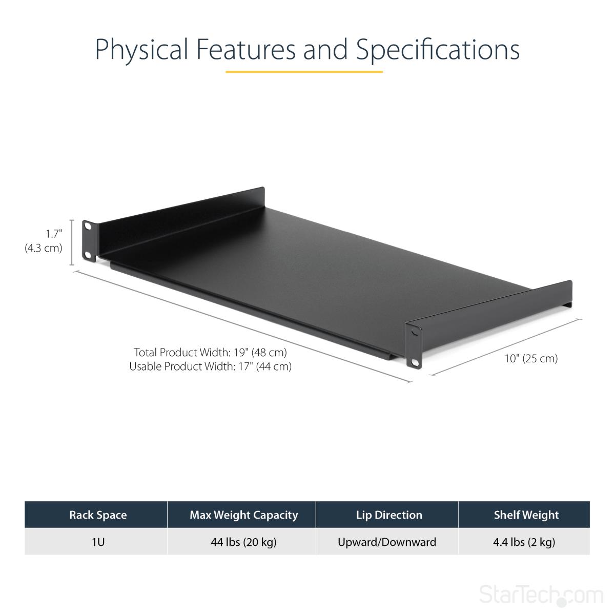 STARTECH.COM Server Rack Shelf 1u - 10in 254mm Deep Shelf - 1u Rack Shelf