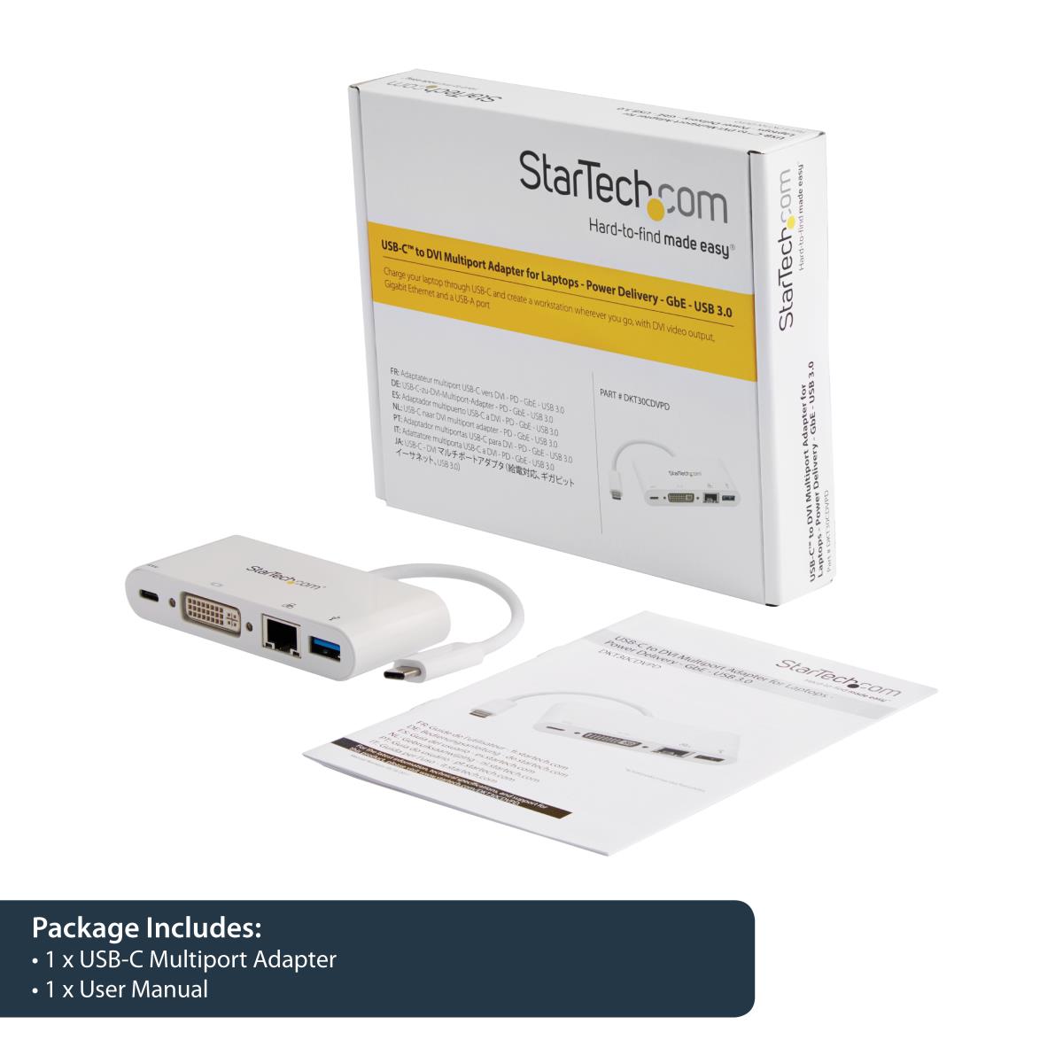 STARTECH.COM USB-c Multiport Adapter - With Power Delivery DVI Gbe - USB 3