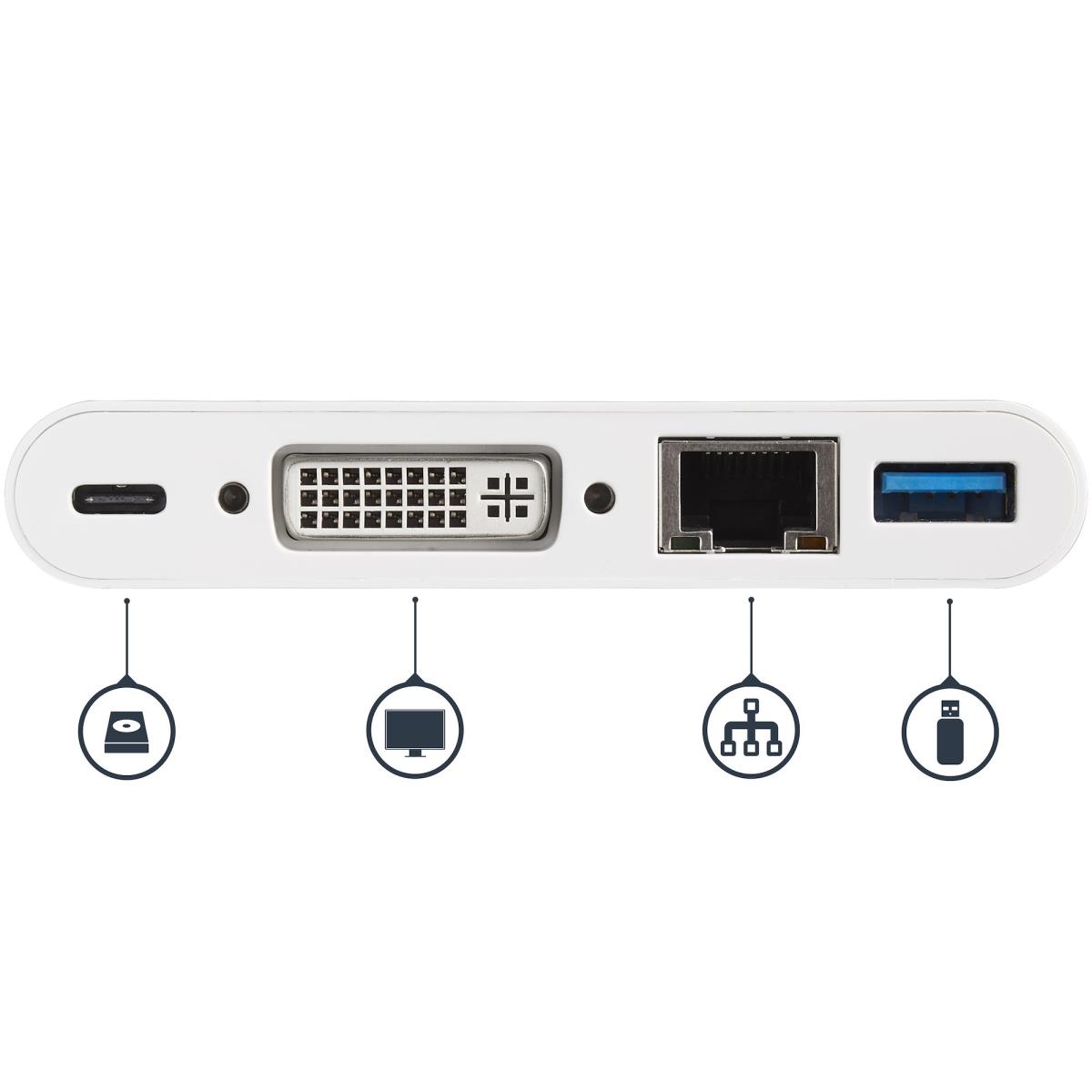 STARTECH.COM USB-c Multiport Adapter - With Power Delivery DVI Gbe - USB 3