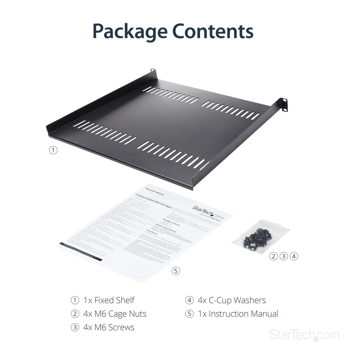 STARTECH.COM 1u Vented Rack Shelf - 16 In 177.8 Mm Deep 1u Shelf - Vented