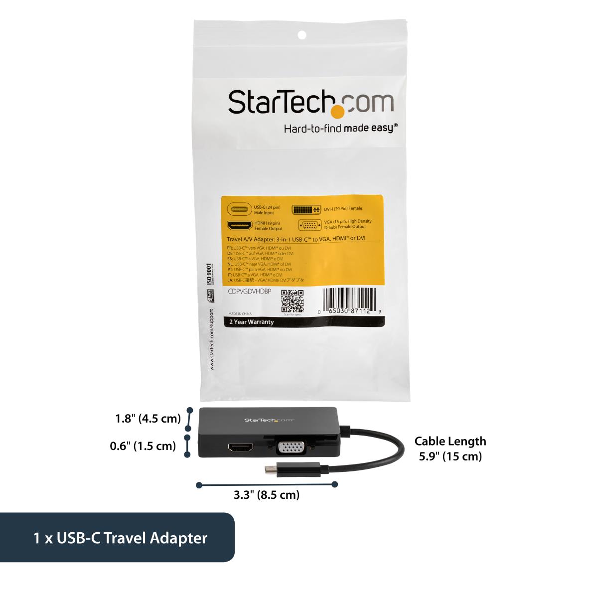 STARTECH.COM Video Converter 3-in-1 - USB Type C To Vga DVI Or Hdmi - 4k