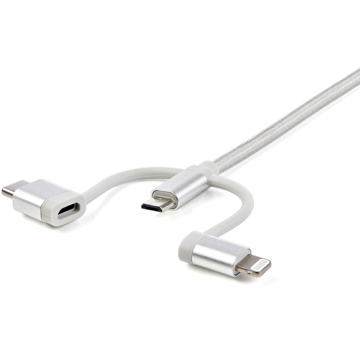 STARTECH.COM Braided Multi-charger Cable - USB-a To Lightning/ USB-c/micro-b - Silver Grey - 1m