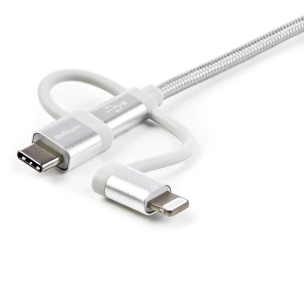 STARTECH.COM Braided Multi-charger Cable - USB-a To Lightning/ USB-c/micro-b - Silver Grey - 1m