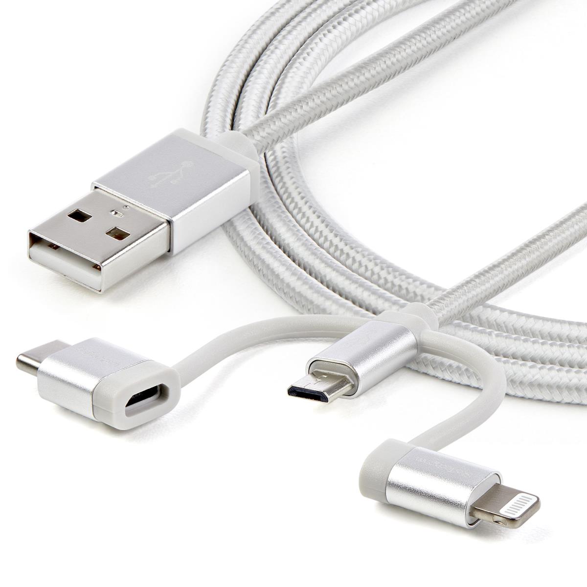 STARTECH.COM Braided Multi-charger Cable - USB-a To Lightning/ USB-c/micro-b - Silver Grey - 1m