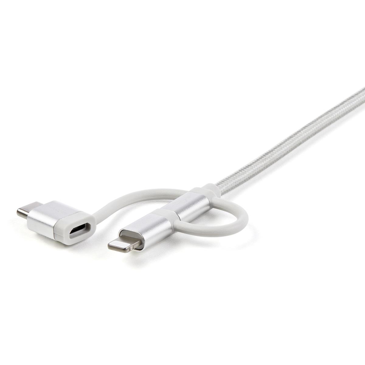 STARTECH.COM Braided Multi-charger Cable - USB-a To Lightning/ USB-c/micro-b - Silver Grey - 1m