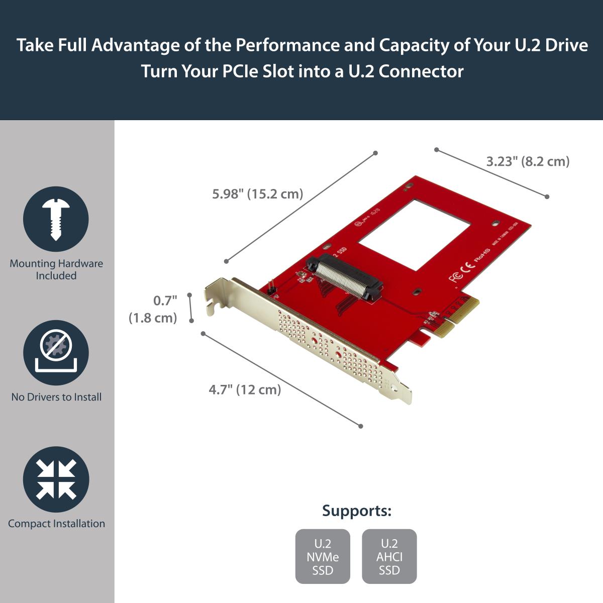 STARTECH.COM U.2 To Pci-e Adapter For 2.5in U.2 Nvme SSD - Sff-8639 - X4 Pci-e 3.0