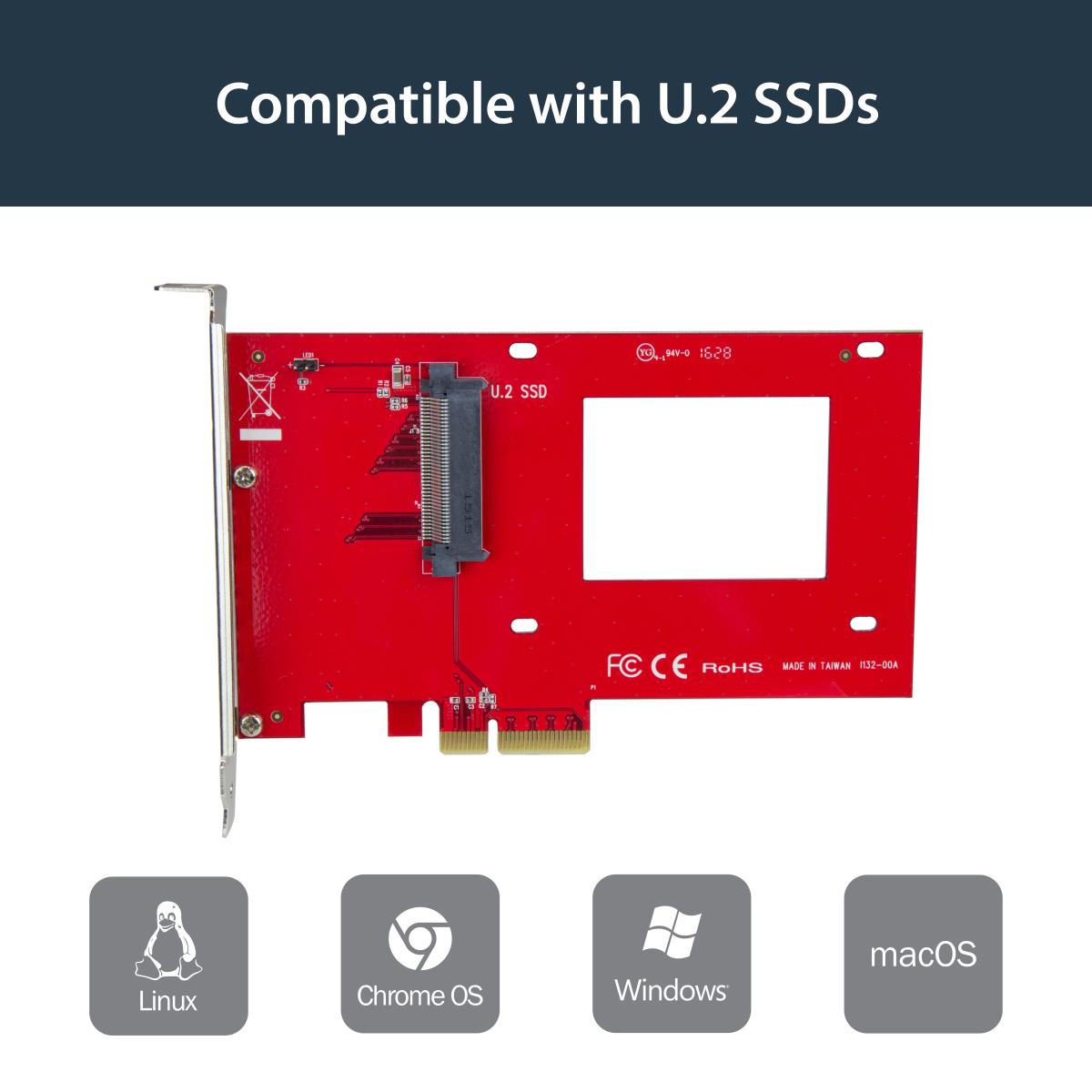 STARTECH.COM U.2 To Pci-e Adapter For 2.5in U.2 Nvme SSD - Sff-8639 - X4 Pci-e 3.0