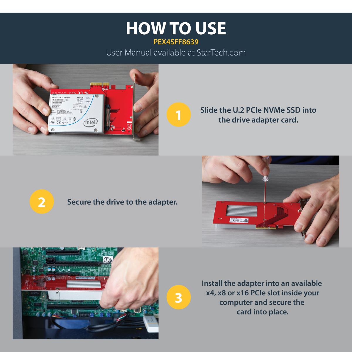 STARTECH.COM U.2 To Pci-e Adapter For 2.5in U.2 Nvme SSD - Sff-8639 - X4 Pci-e 3.0