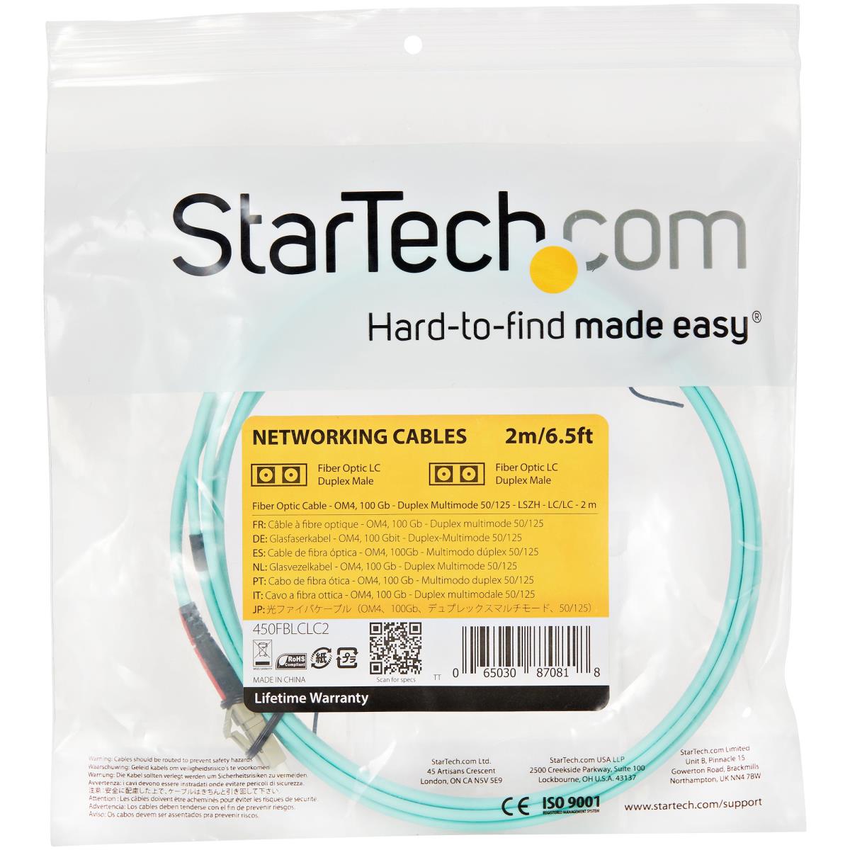 STARTECH.COM Om4 Fiber Optic Cable 100 GB 50/125 Lszh-lc/lc- Multimode Duplex 2m
