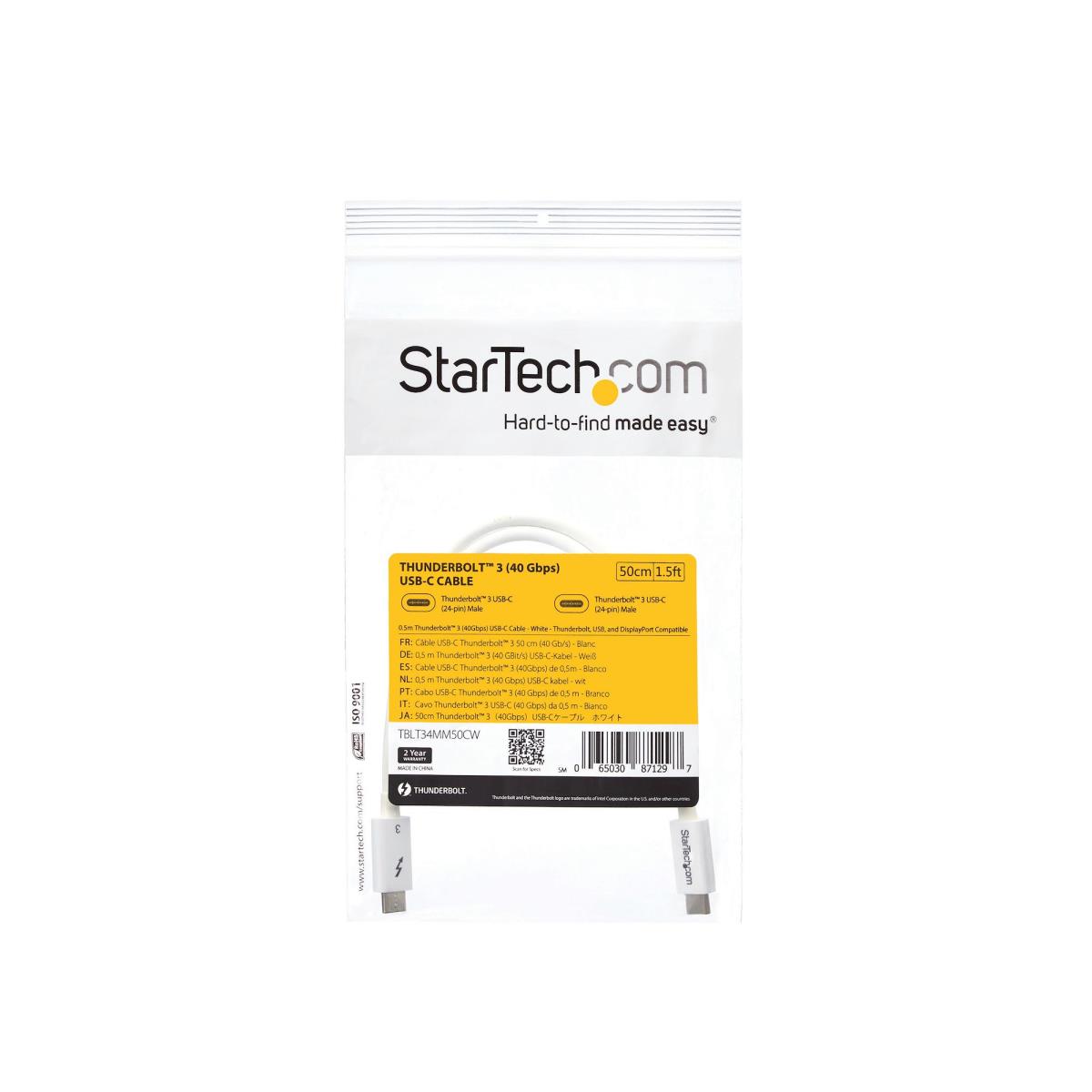 STARTECH.COM Thunderbolt 3 USB-c Cable 50cm 40gbps - White
