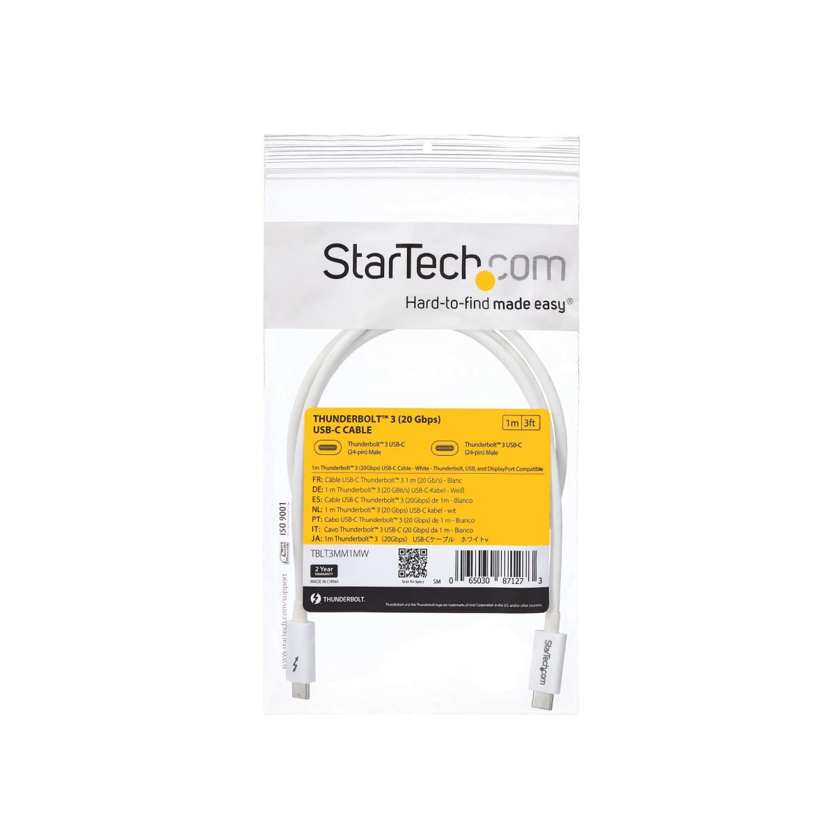 STARTECH.COM Thunderbolt 3 USB C Cable 20gbps - White 1m