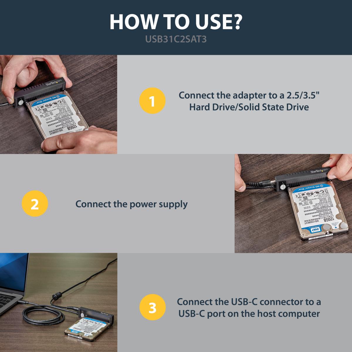 STARTECH.COM USB C To SATA Adapter Cable For 2.5/3.5in SSD/HDDs-USB 3.1gen 2