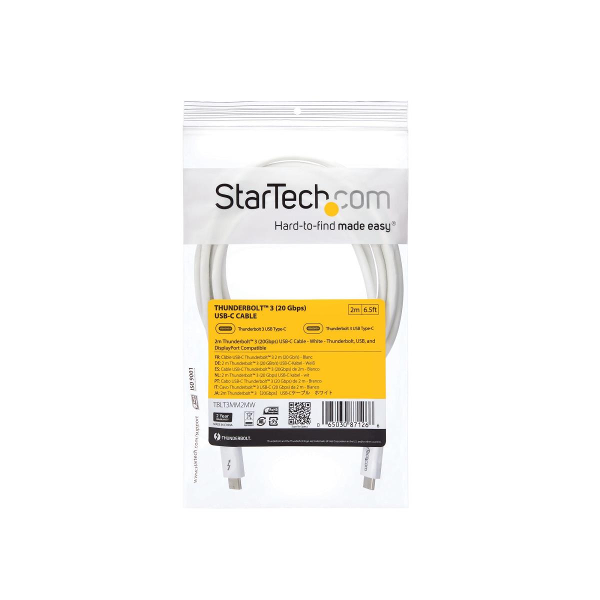 STARTECH.COM Thunderbolt 3 USB C Cable 20gbps 2m White