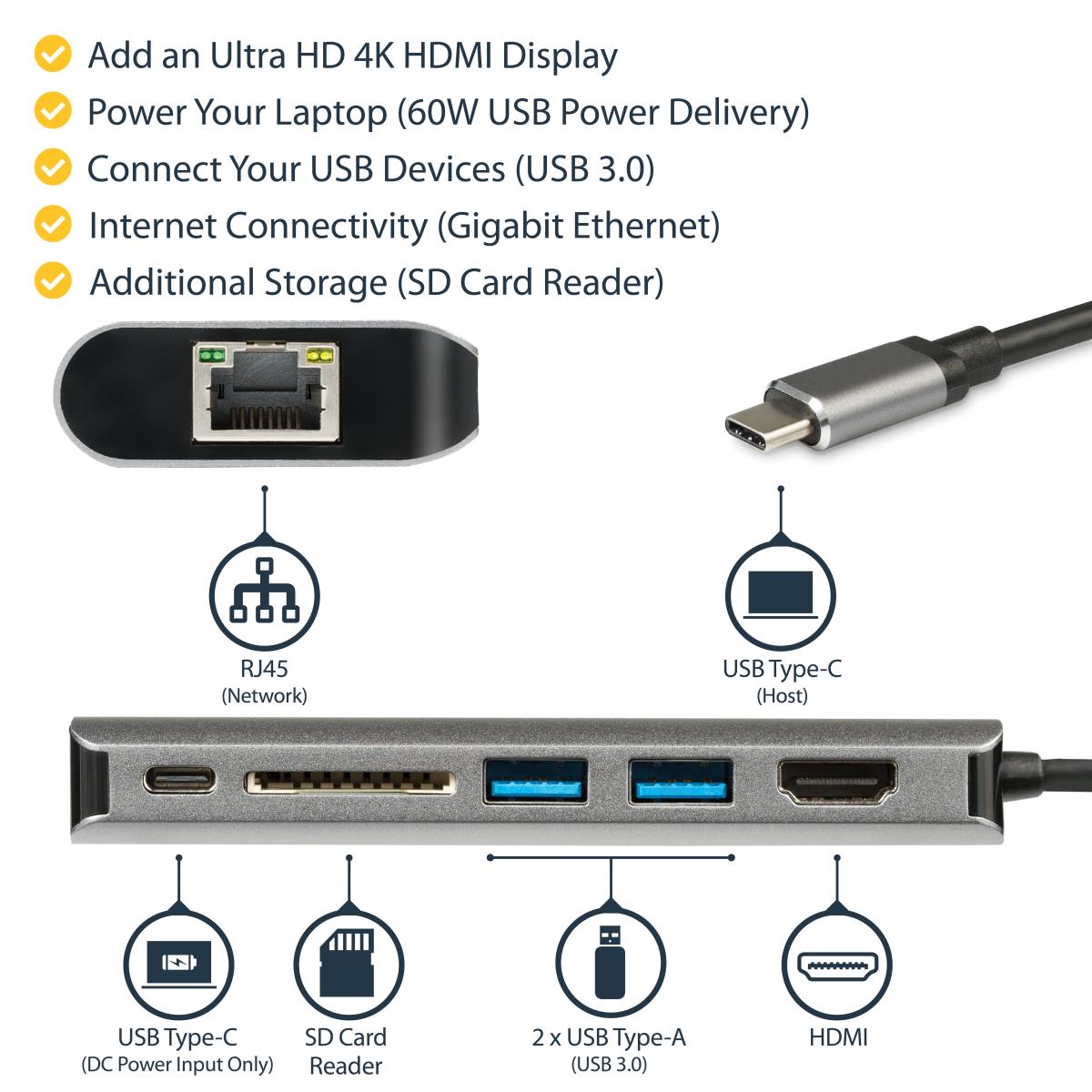 STARTECH.COM USB-c Multiport Adapter With Sd Pd - 4k Hdmi - Gbe - 2x USB-a