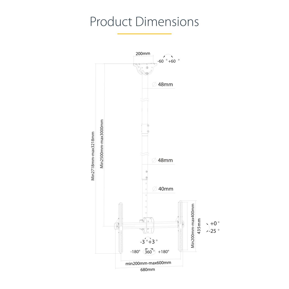 STARTECH.COM High Ceiling Tv Mount-32-70in 8.2 To 9.8ft Long Pole