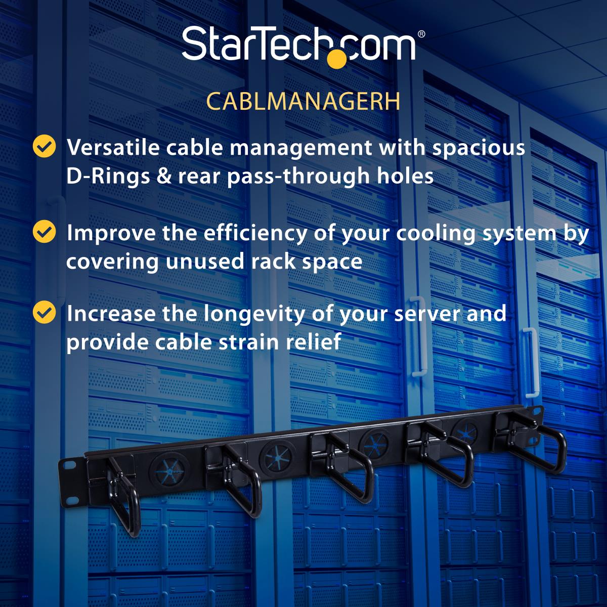 STARTECH.COM Cable Manager - Cable Organizer D-ring Hooks - Holes - 1u