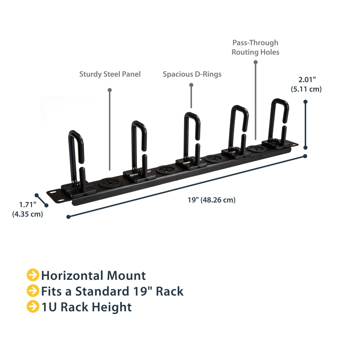 STARTECH.COM Cable Manager - Cable Organizer D-ring Hooks - Holes - 1u