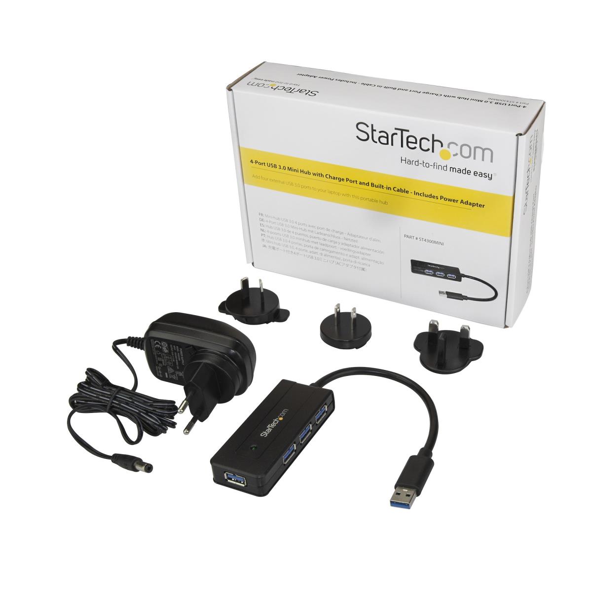 STARTECH.COM Mini Hub 4-port USB 3.0 With Charge Port - Includes Power Adapter