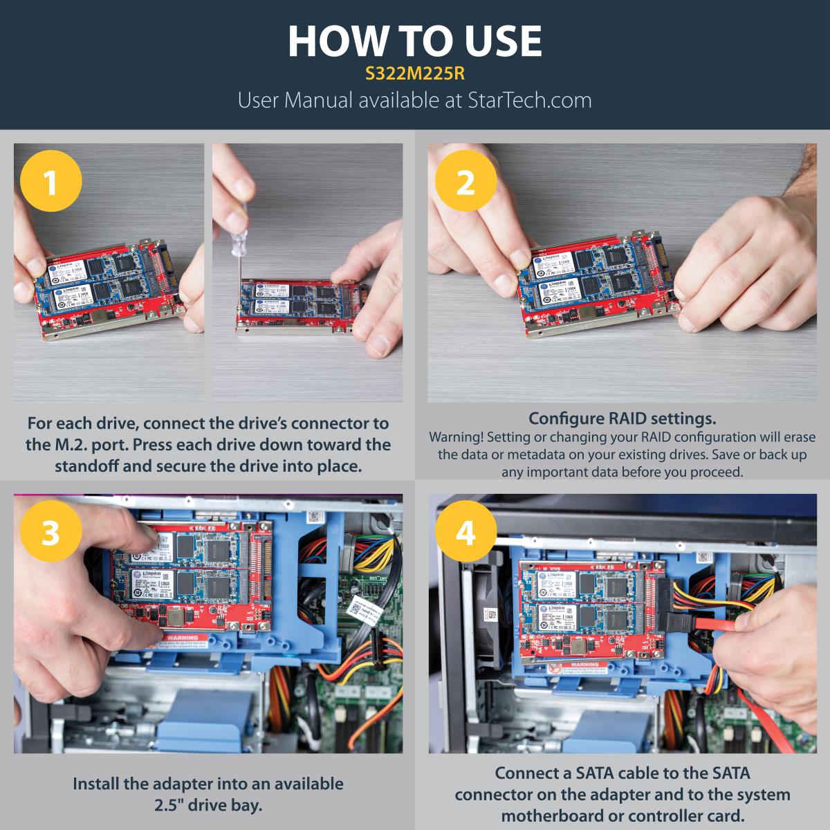 STARTECH.COM Dual-slot M.2 Drive To SATA Adapter For 2.5in Drive Bay - Raid