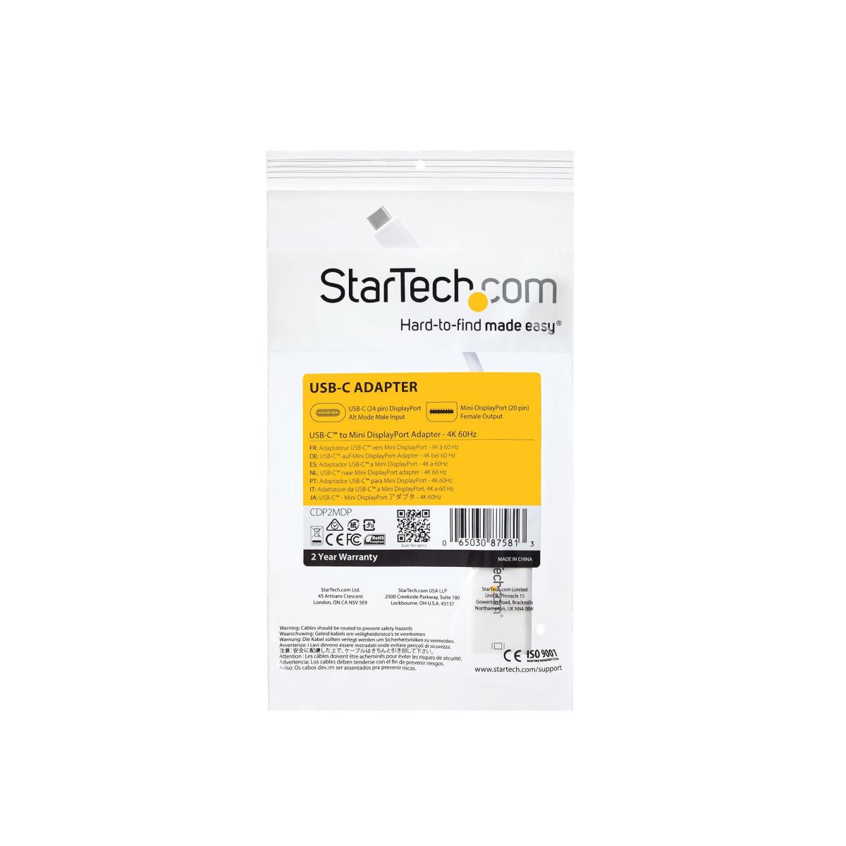 STARTECH.COM USB C To Mdp Adapter - USB Type Cabl To Mini DisplayPort - 4k 60hz