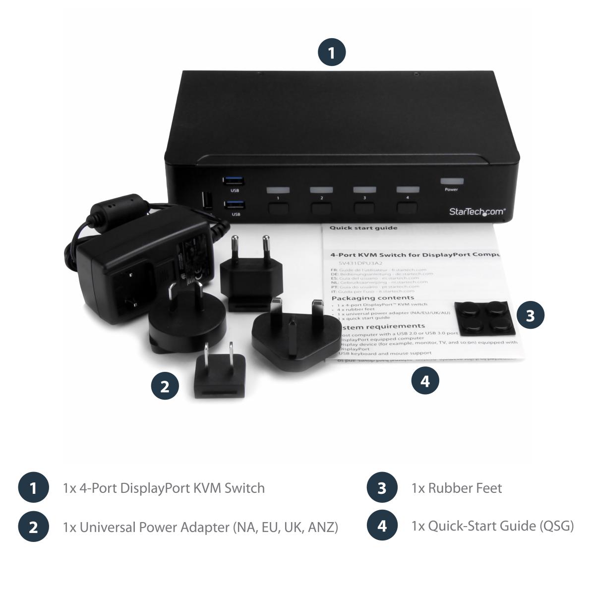 STARTECH.COM KVM Switch - DisplayPort 4-port - 4k 60hz