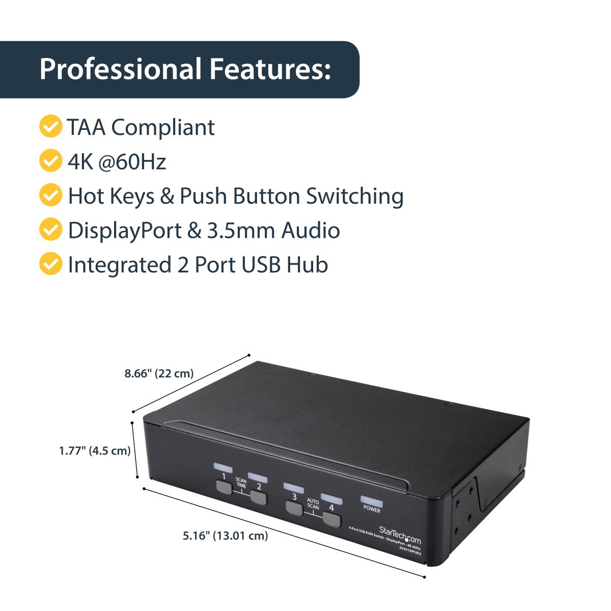 STARTECH.COM KVM Switch - DisplayPort 4-port - 4k 60hz