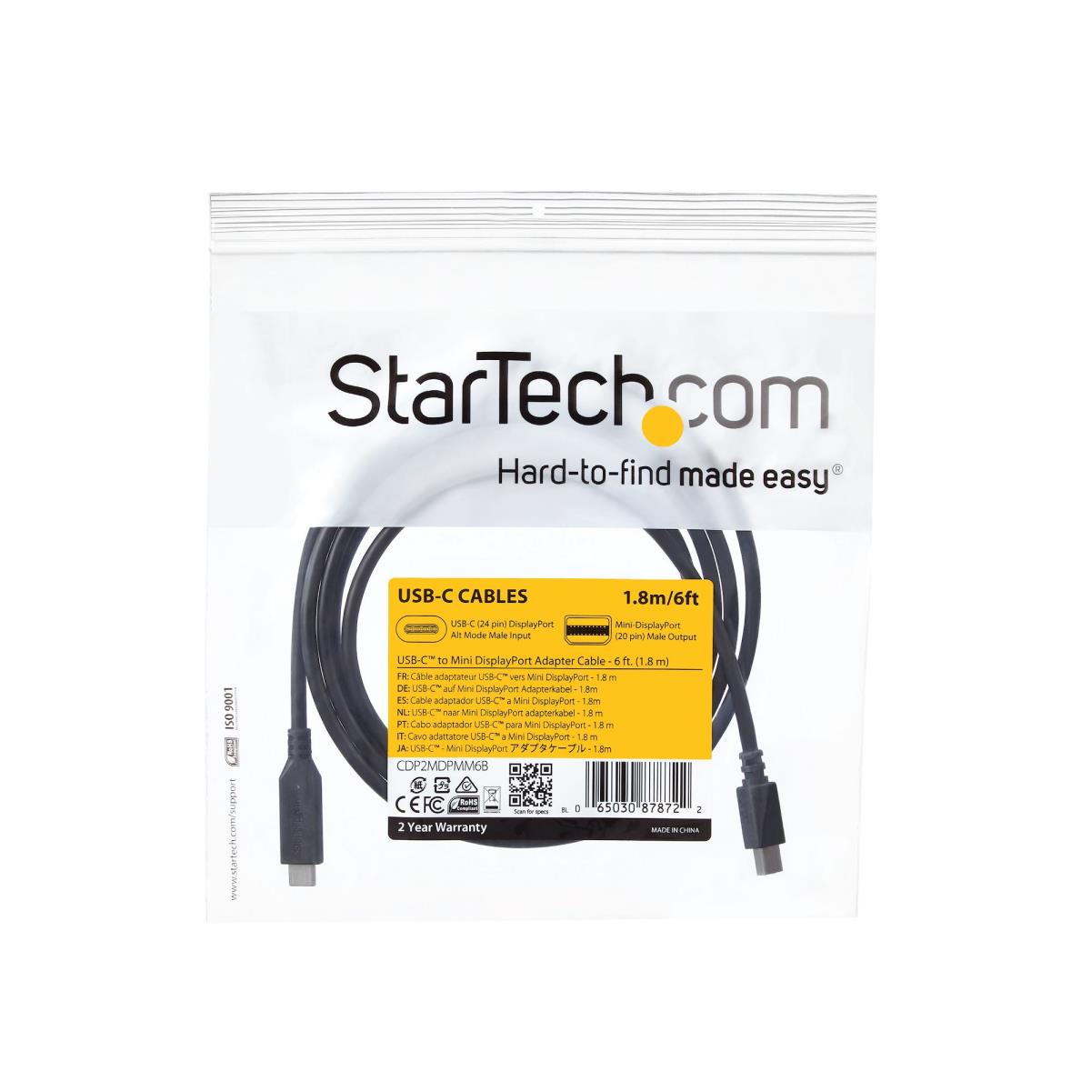 STARTECH.COM USB C To Mini Dp Cable - 4k 60hz 2m Black