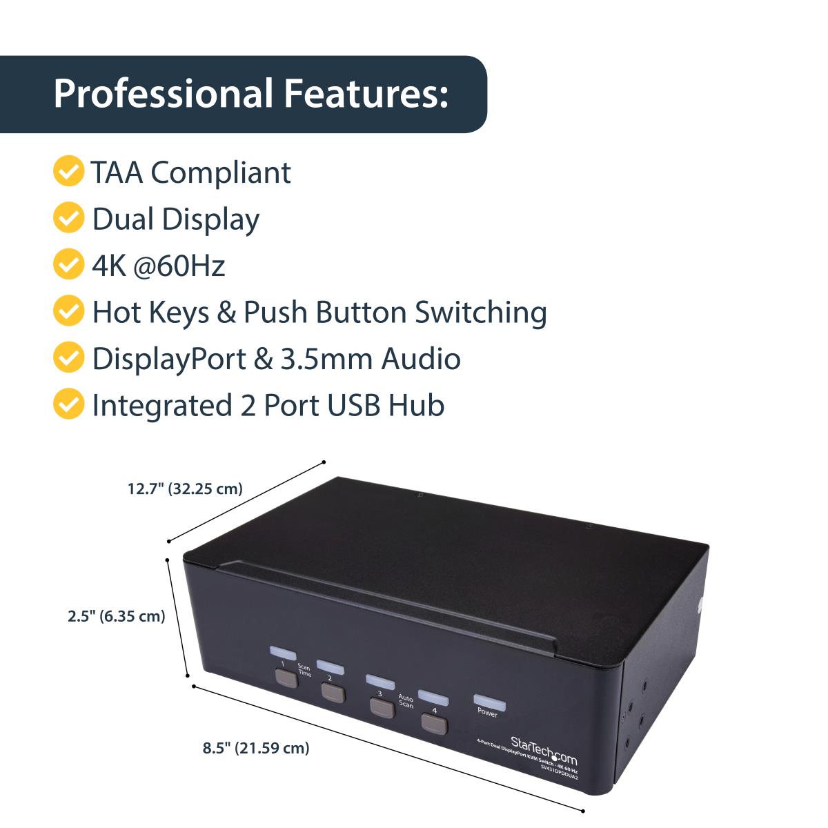 STARTECH.COM KVM Switch - Dual DisplayPort 4-port - 4k 60hz