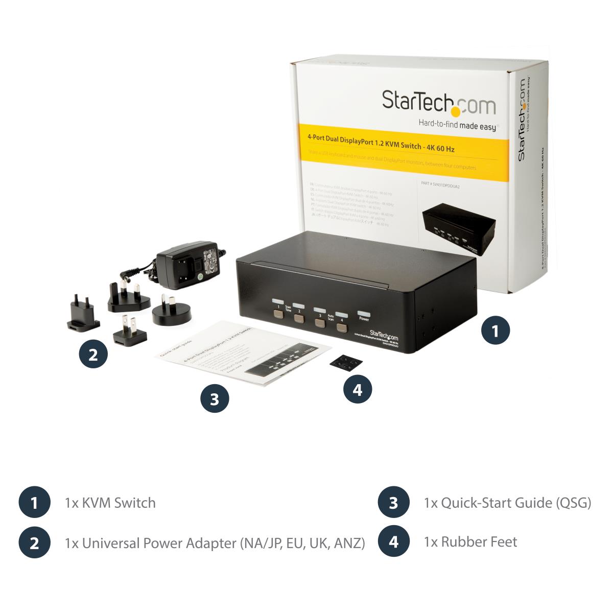 STARTECH.COM KVM Switch - Dual DisplayPort 4-port - 4k 60hz