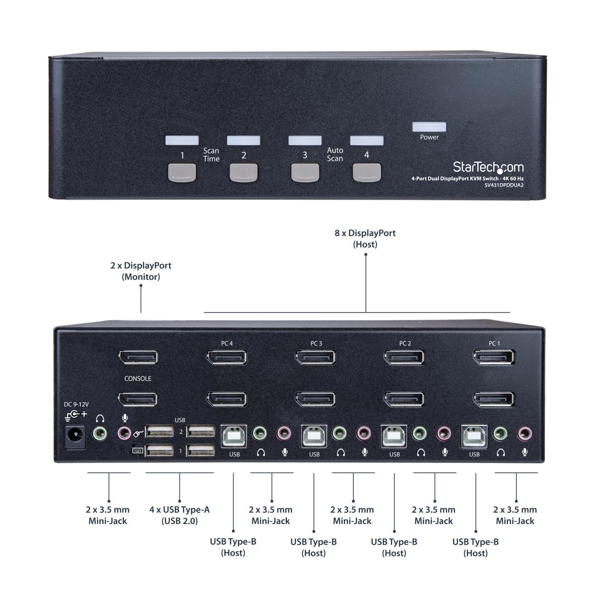 STARTECH.COM KVM Switch - Dual DisplayPort 4-port - 4k 60hz