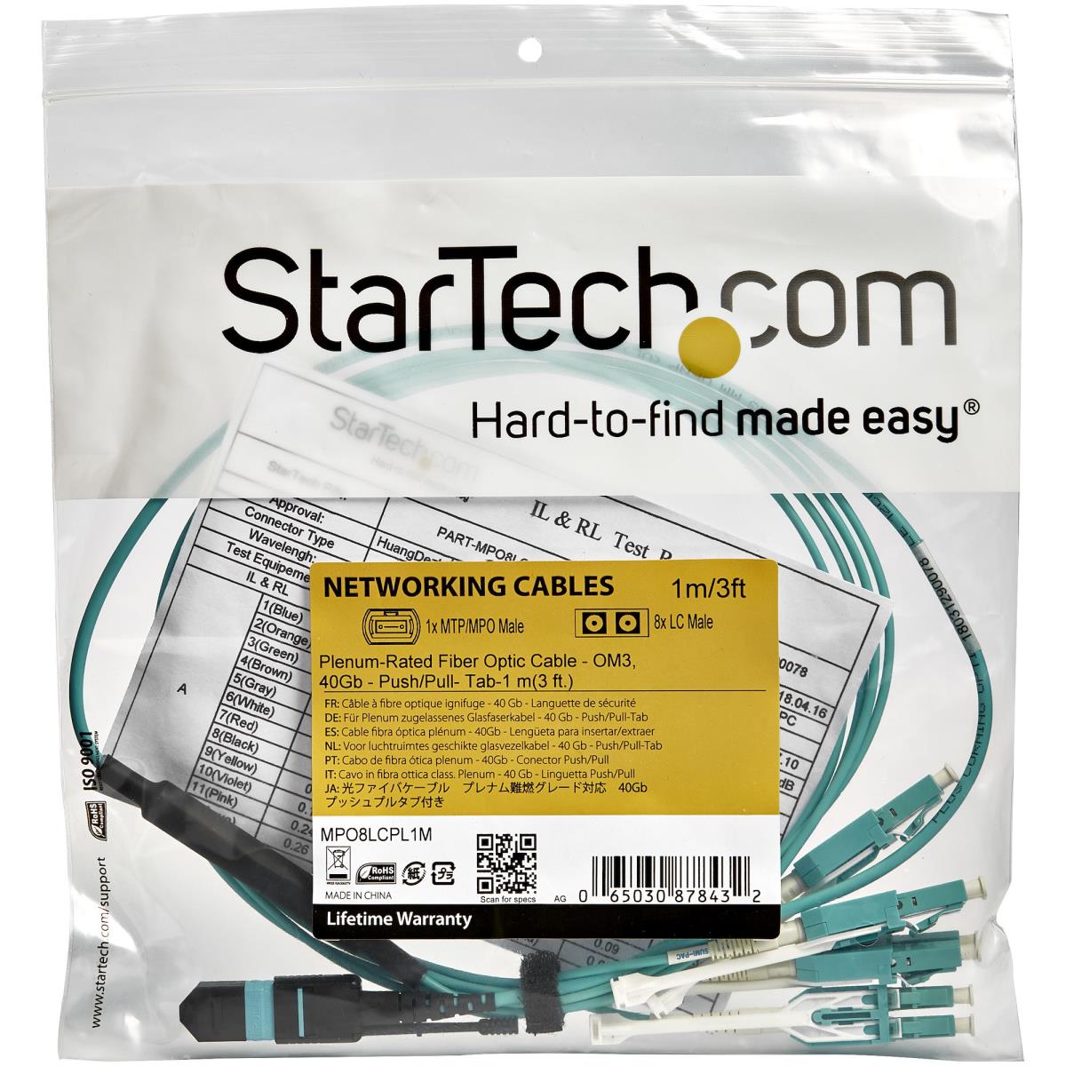 STARTECH.COM Mpo/ Mtp To Lc Breakout Cable - Plenum-rated - Om3, 40GB - Push/pull-tab - 1m