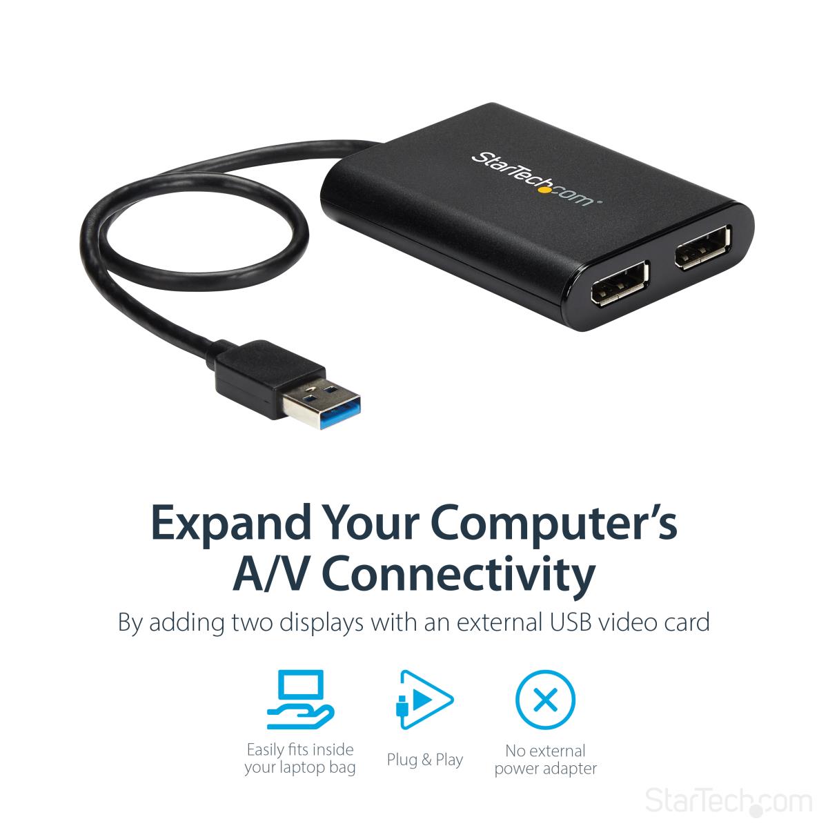 STARTECH.COM USB To Dual DisplayPort Adapter - 4k 60hz - USB 3.0 (5gbps)