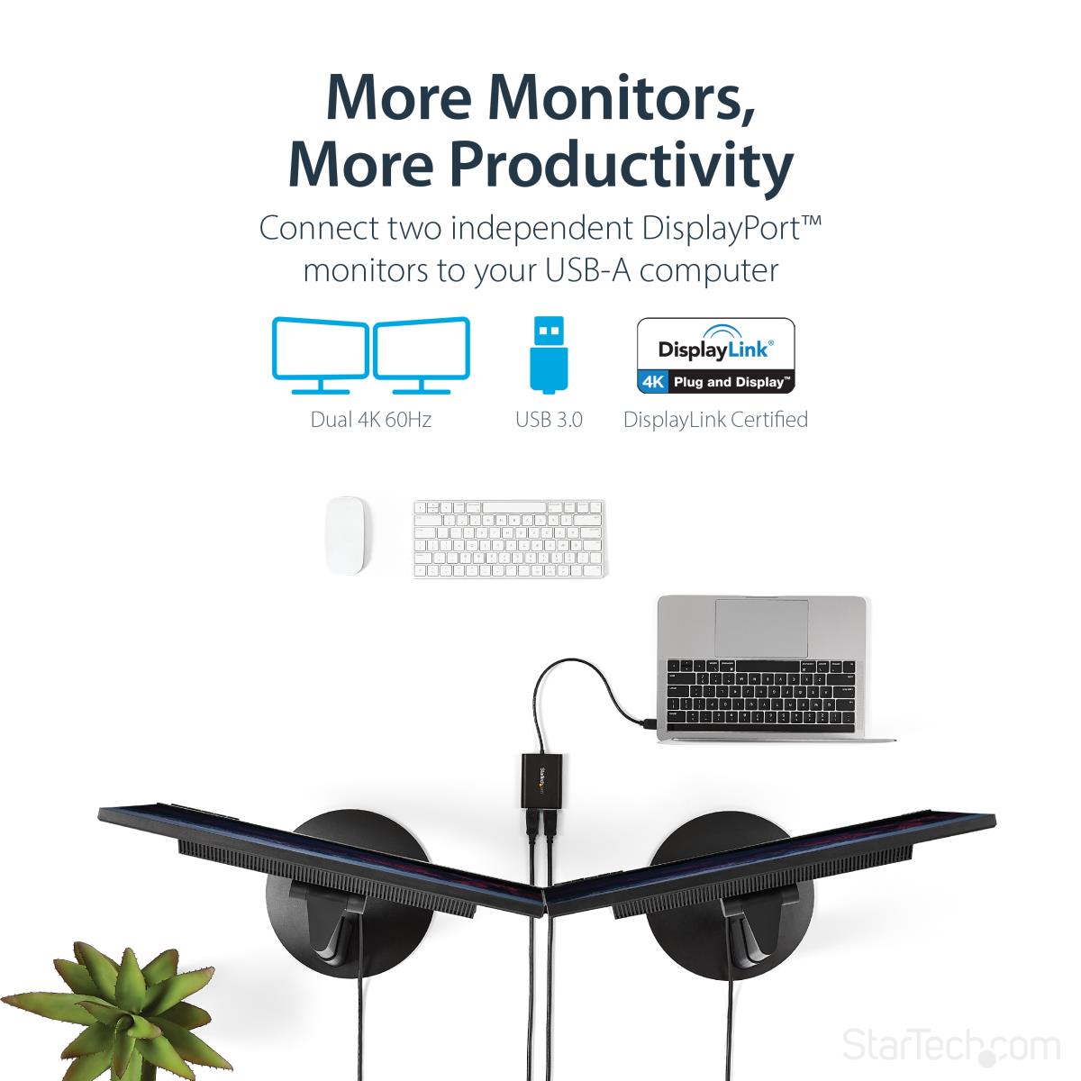 STARTECH.COM USB To Dual DisplayPort Adapter - 4k 60hz - USB 3.0 (5gbps)